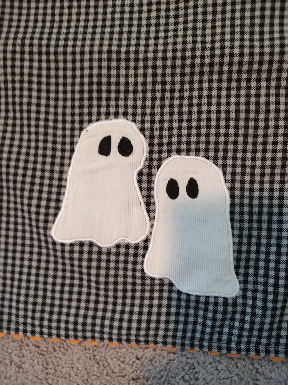 Halloween Table Runner Black & White Gingham w/ Ghost Appliqué